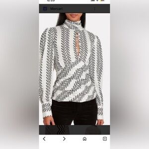 Brigette Herskind Black & White Women's Top with ruching and key hole detail